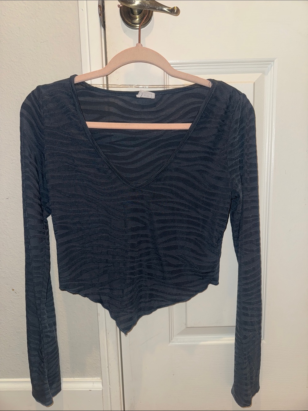Cotton On Black Textured V-Neck Long Sleeve Crop Top